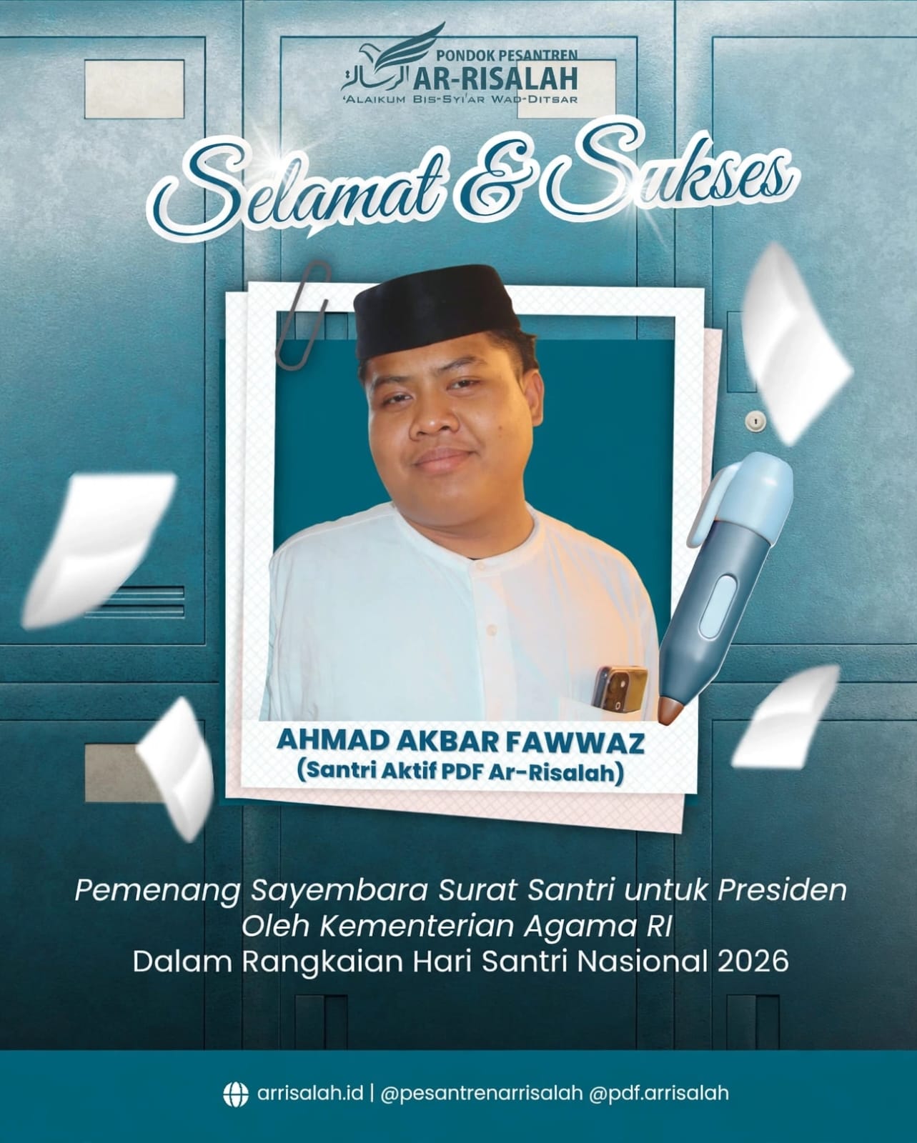 Santri PDF Ar-Risalah Juara Sayembara Surat Santri untuk Presiden Kemenag RI 2026